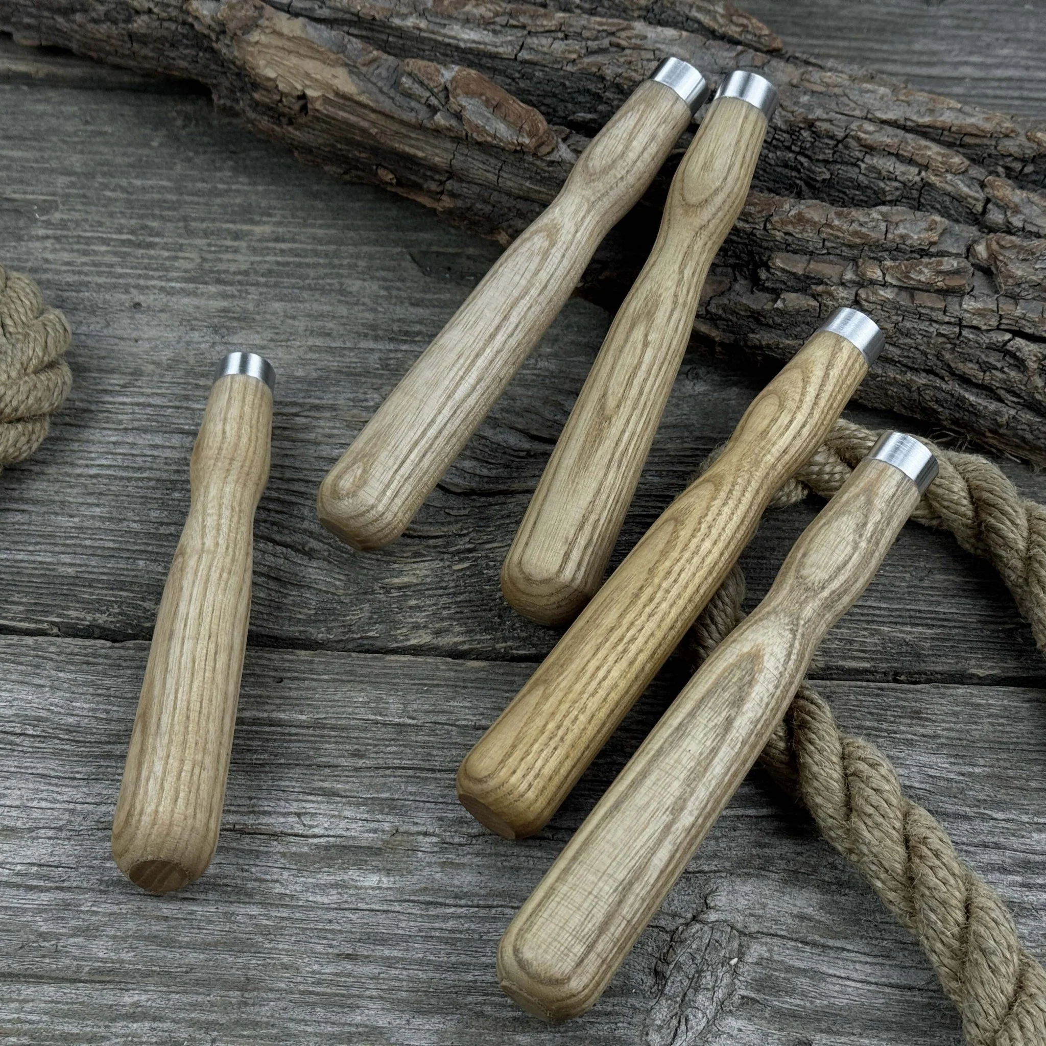 Set of 5 Ash Wood Handles for Chisels and Gouges with Aluminum Rings - Image 5