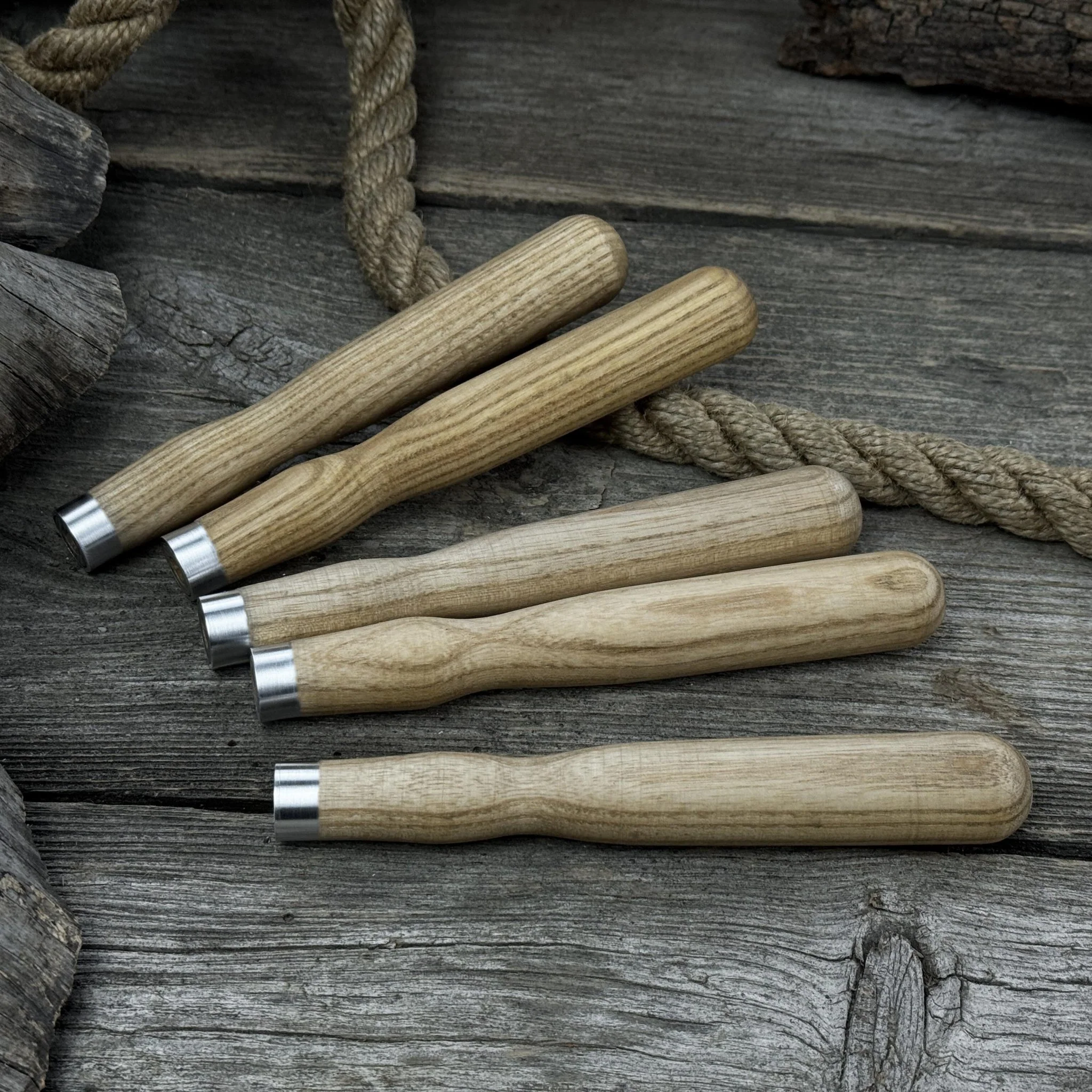 Set of 5 Ash Wood Handles for Chisels and Gouges with Aluminum Rings - Image 6