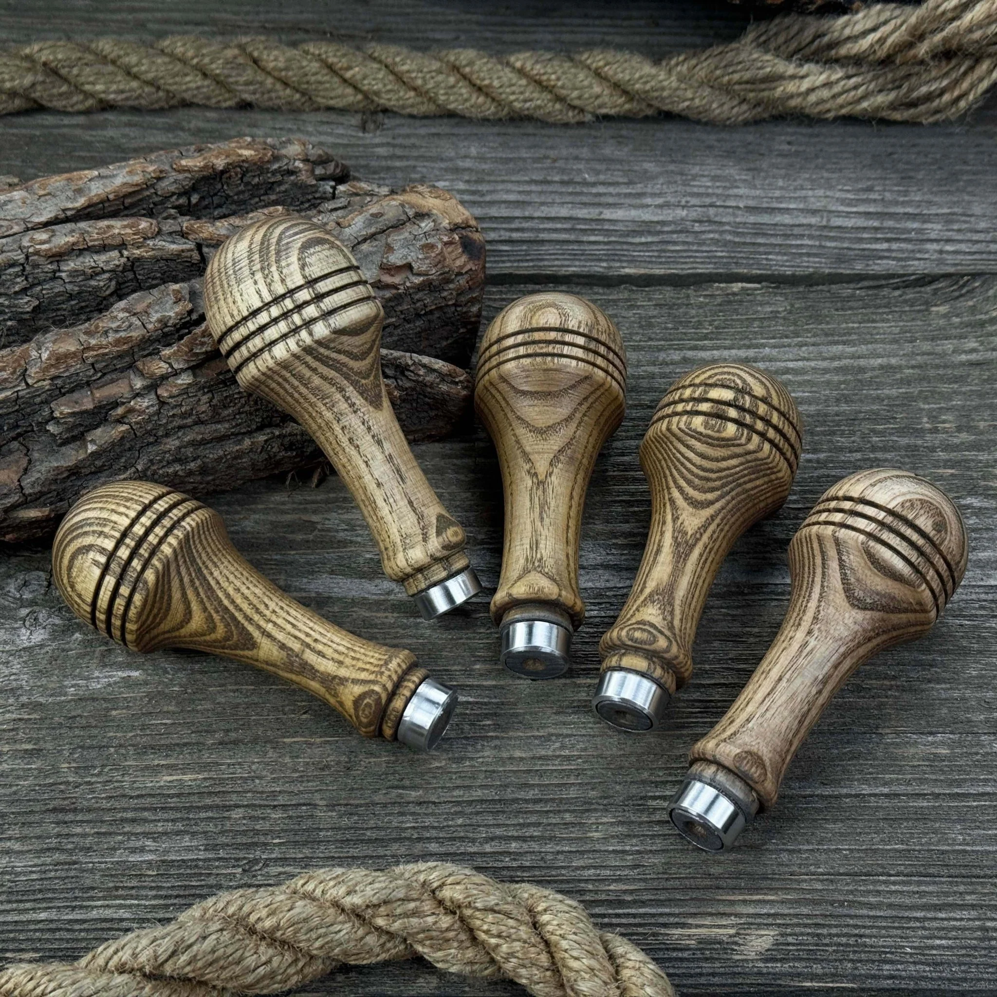 Set of 5 Ash Wood Replacement Handles with Aluminum Rings - Image 8