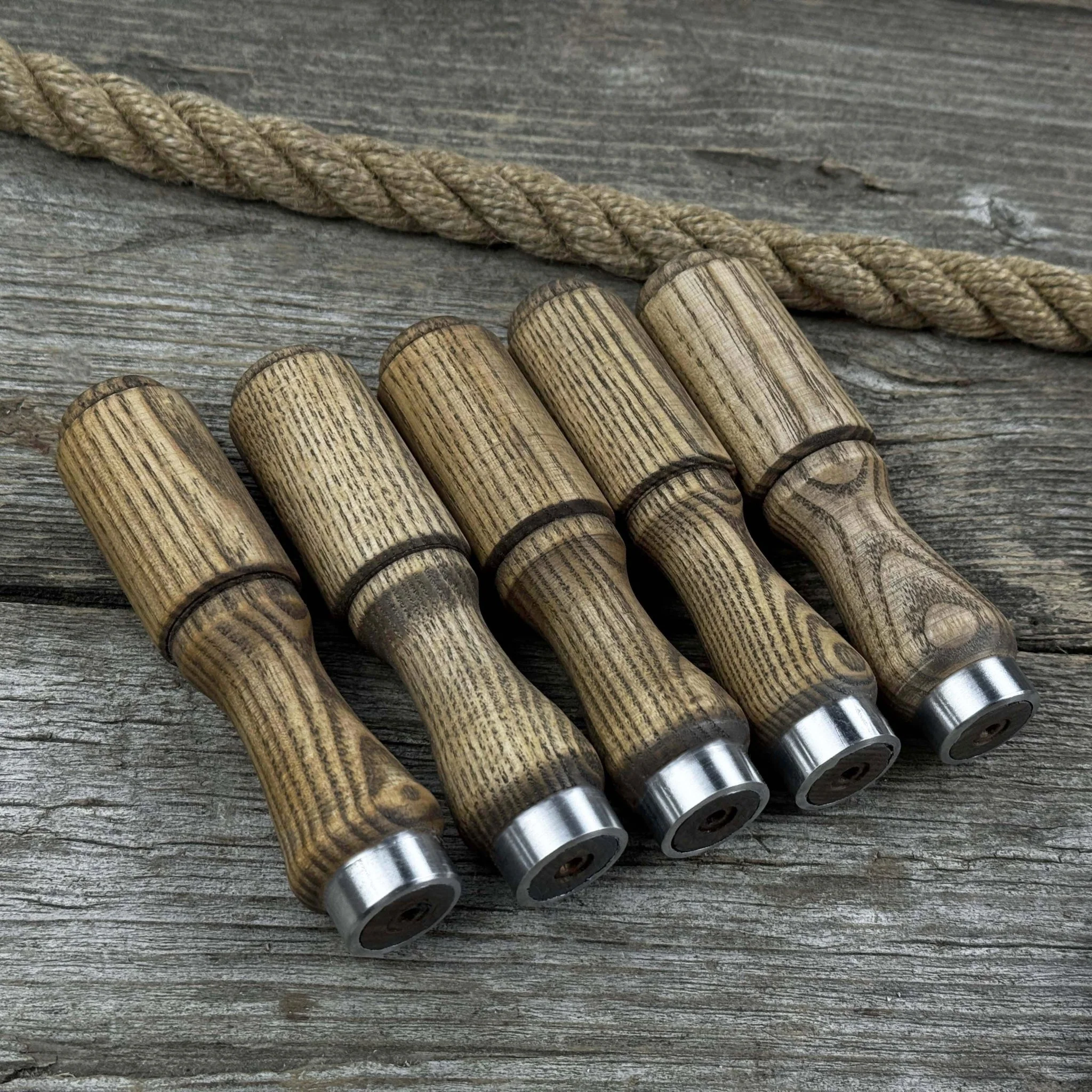 Set of 5 Ash Wood Tool Handles with Aluminum Rings - Image 10