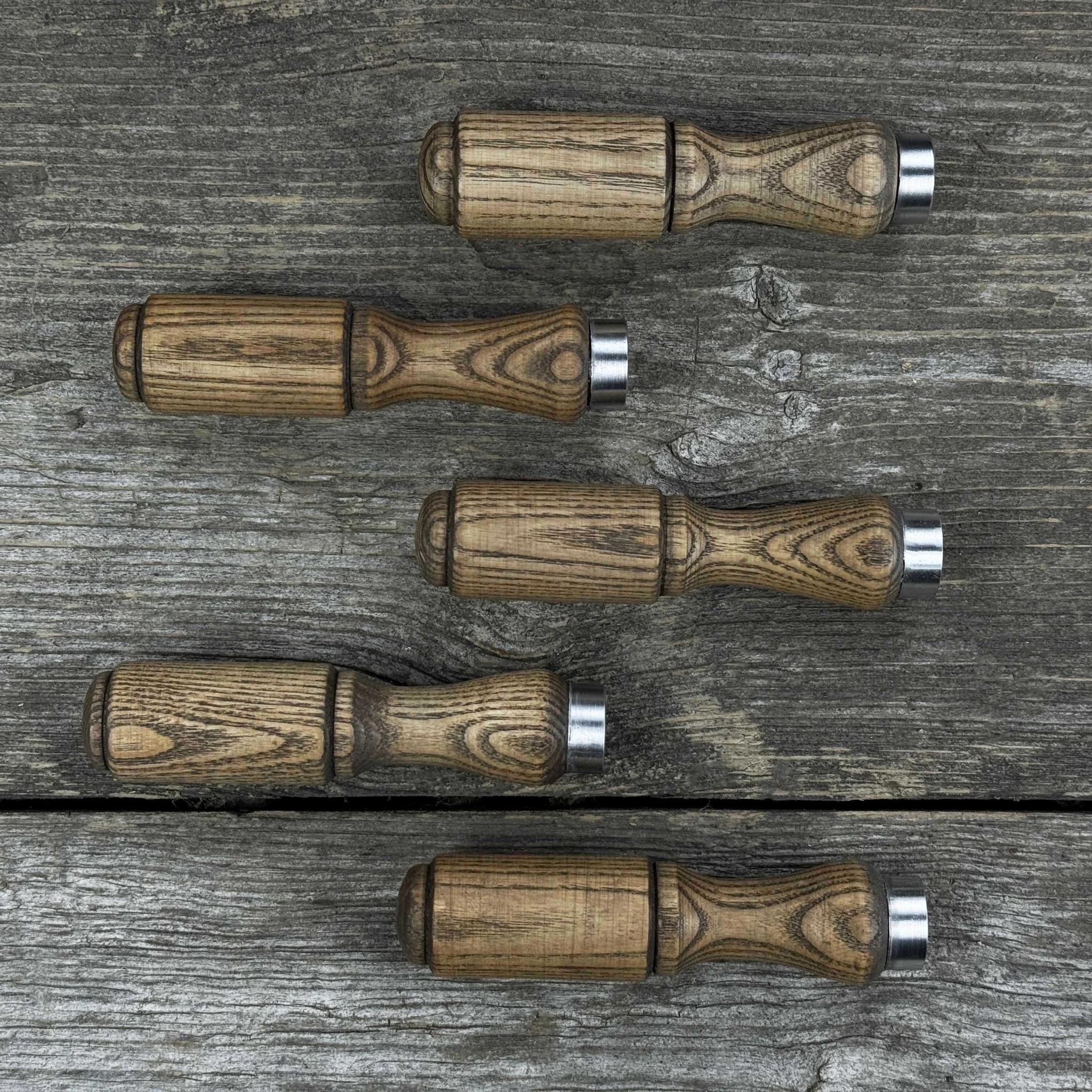 Set of 5 Ash Wood Tool Handles with Aluminum Rings - Image 3