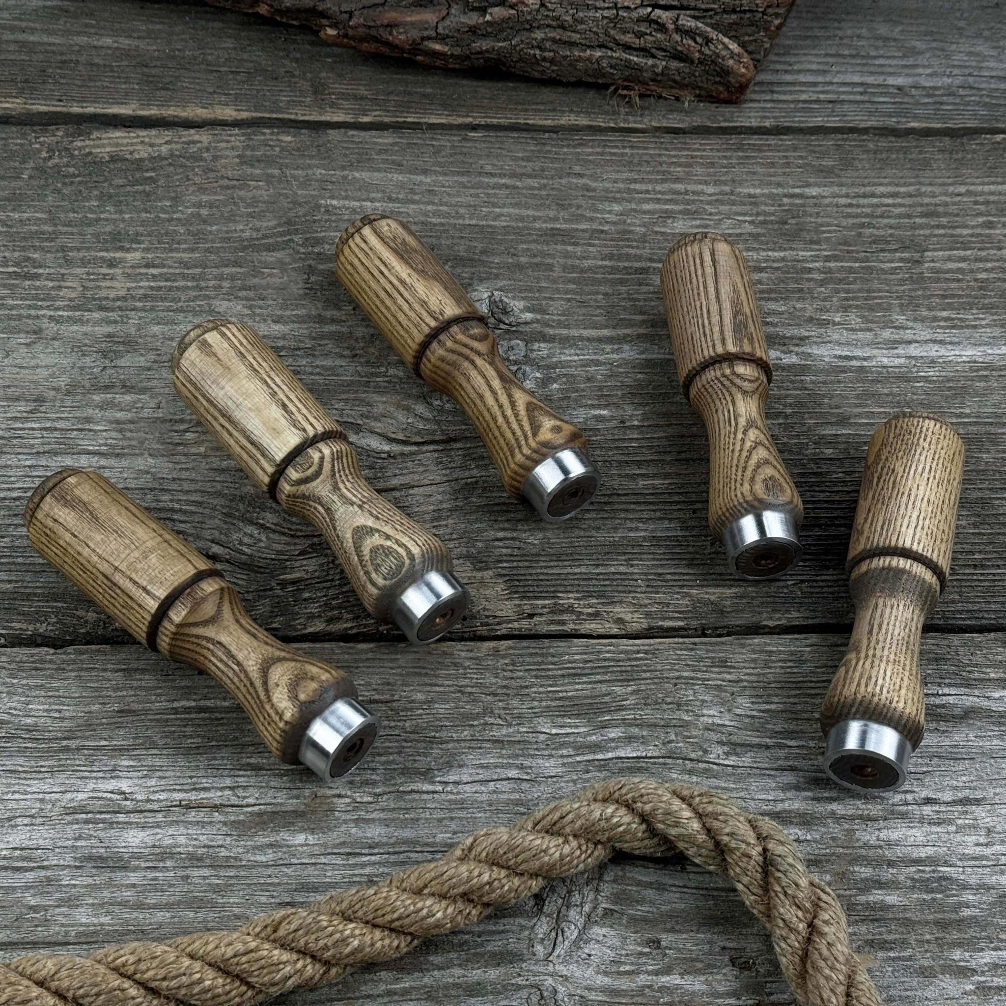 Set of 5 Ash Wood Tool Handles with Aluminum Rings - Image 6