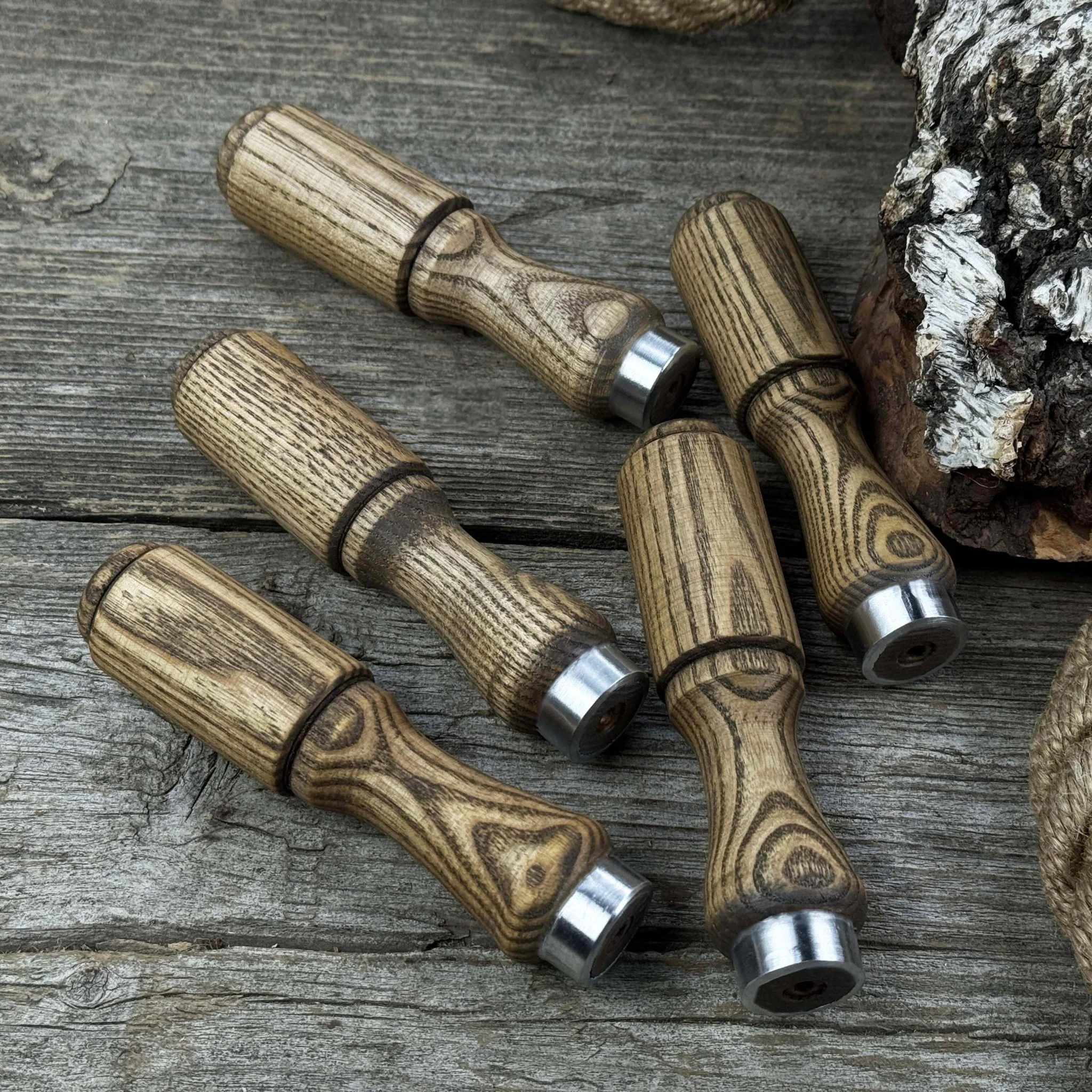 Set of 5 Ash Wood Tool Handles with Aluminum Rings - Image 8