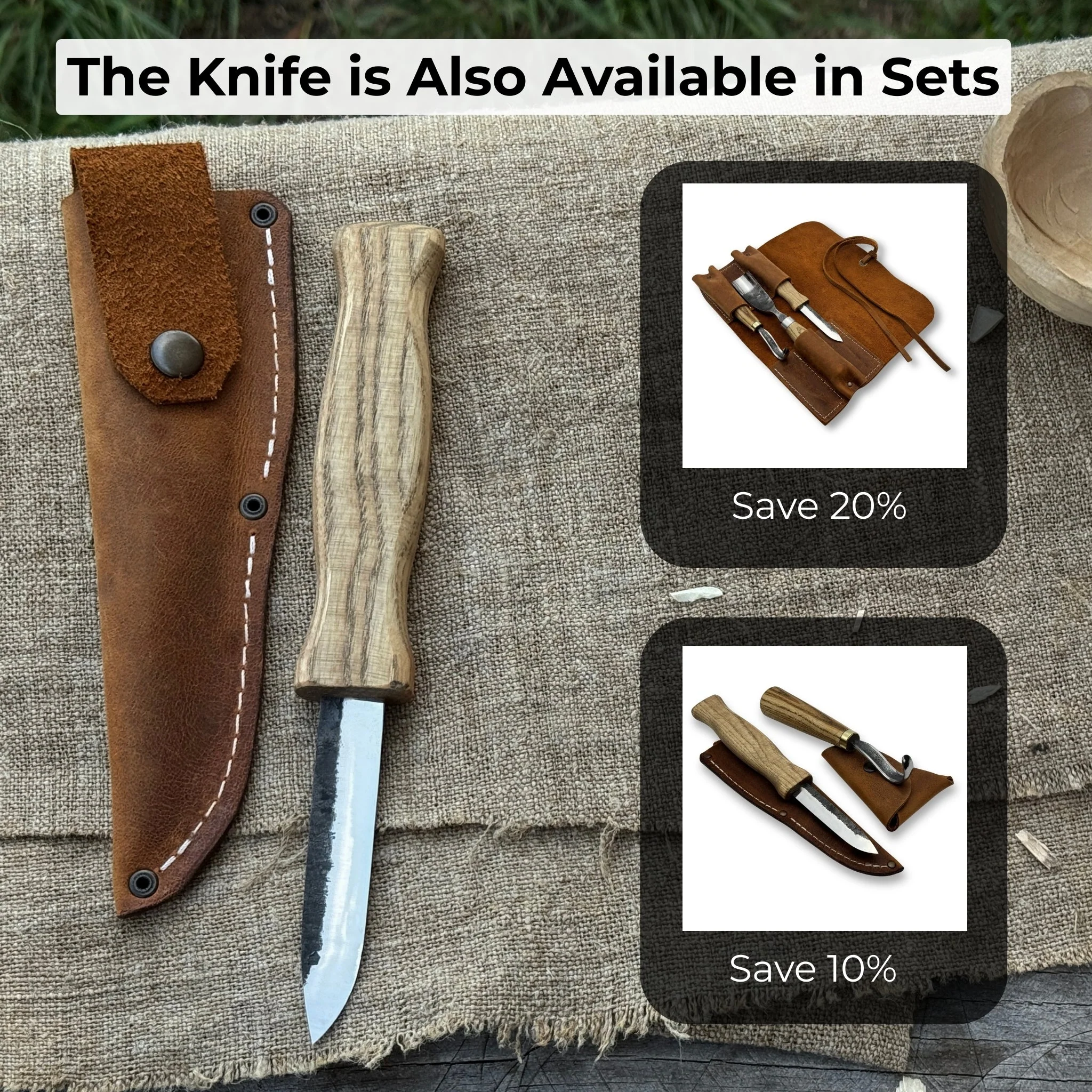 Sloyd Knife with Leather Sheath, 8 cm (3.15 inches) - Image 11
