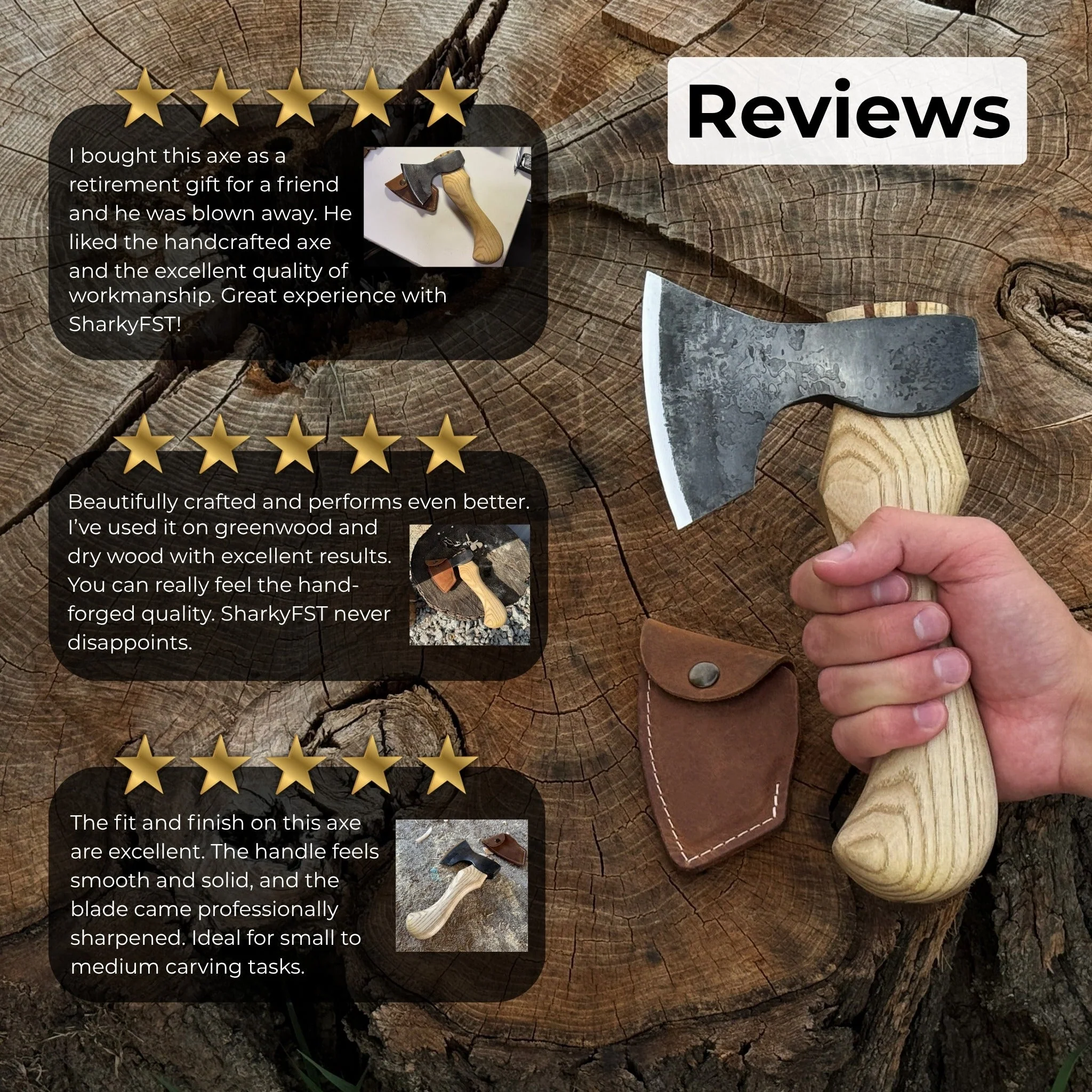 Small Carving Axe with Leather Sheath, 0.47 kg (1 lb) - Image 11