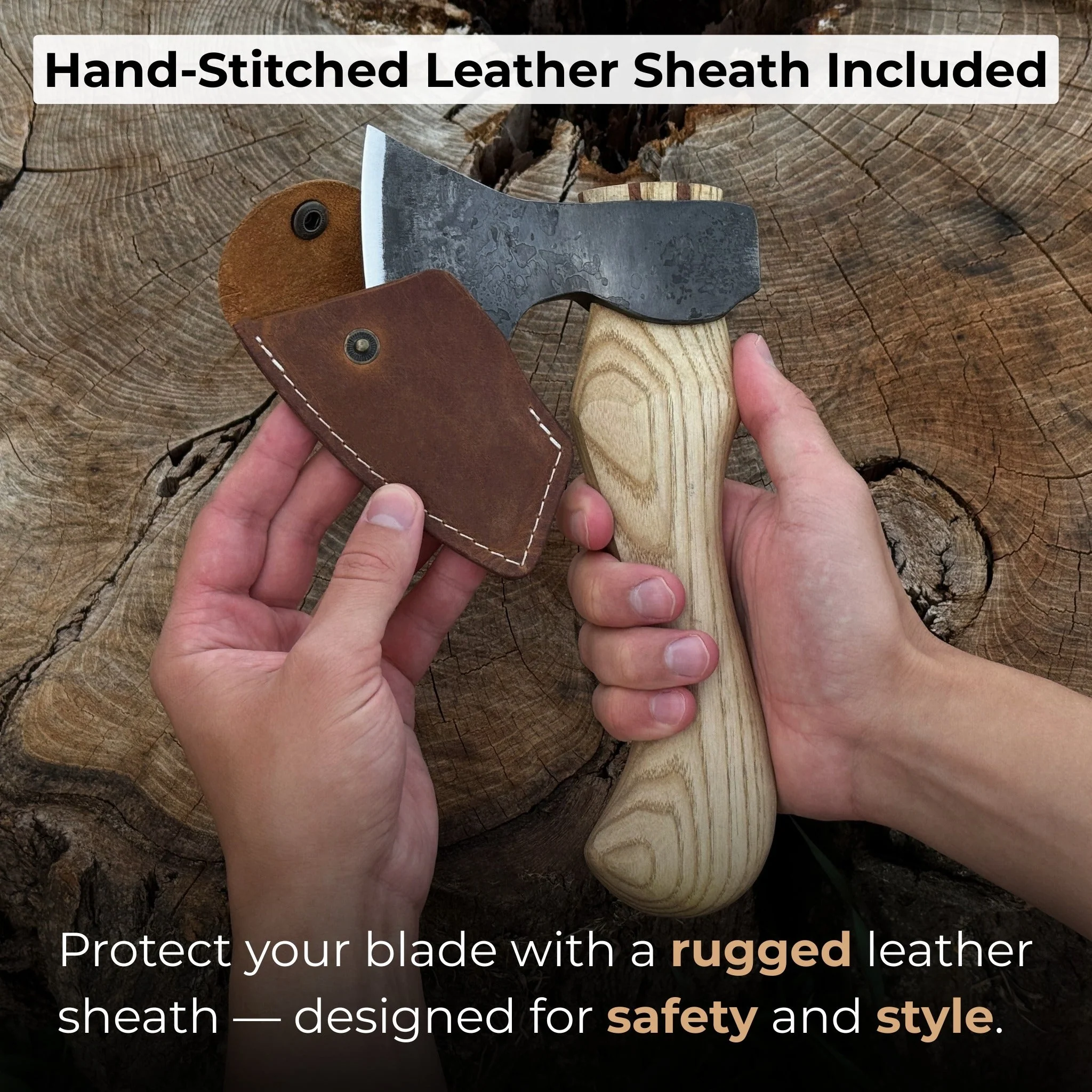 Small Carving Axe with Leather Sheath, 0.47 kg (1 lb) - Image 5