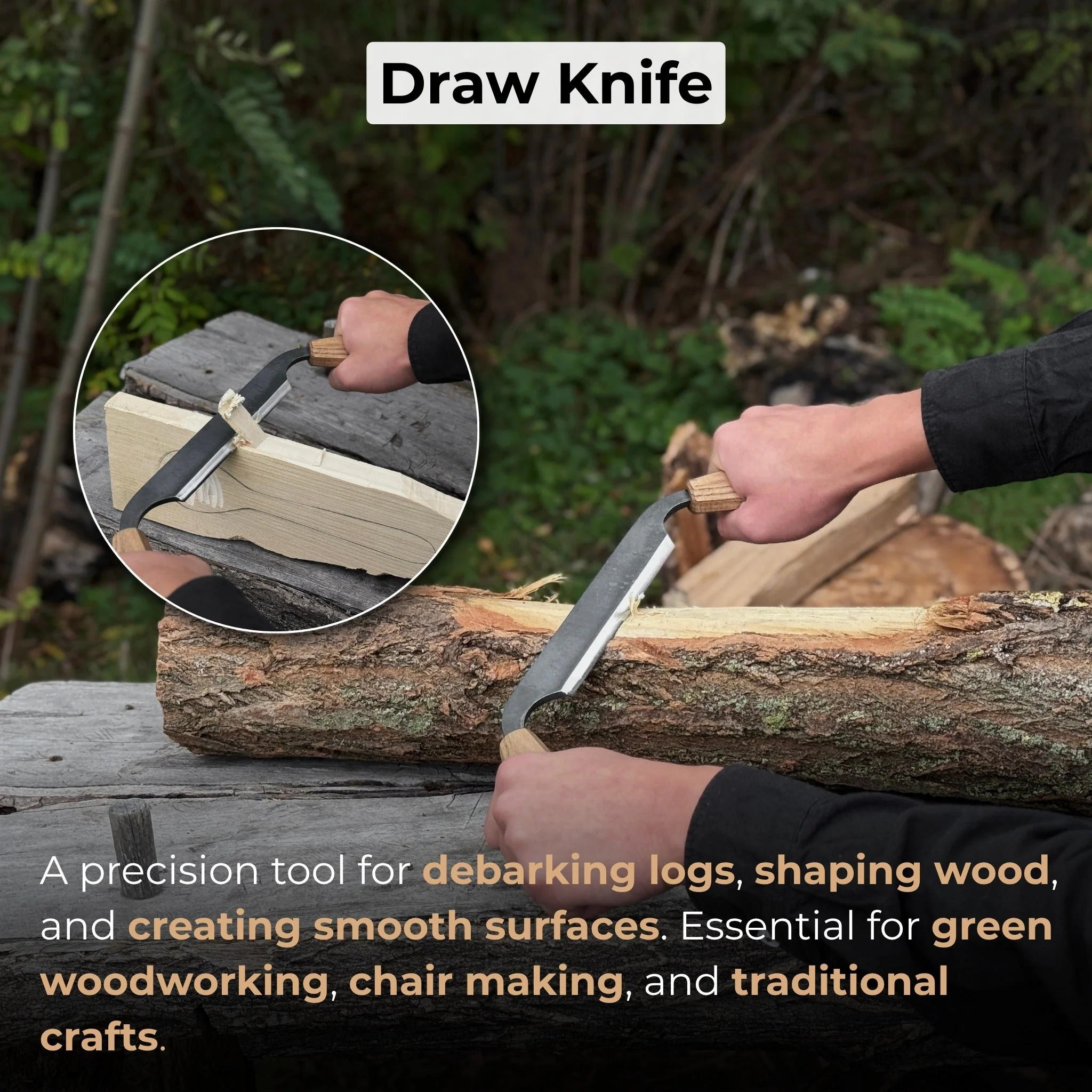 Small Straight Drawknife, 14.5 cm (5.7 inches) Cutting Edge - Image 7
