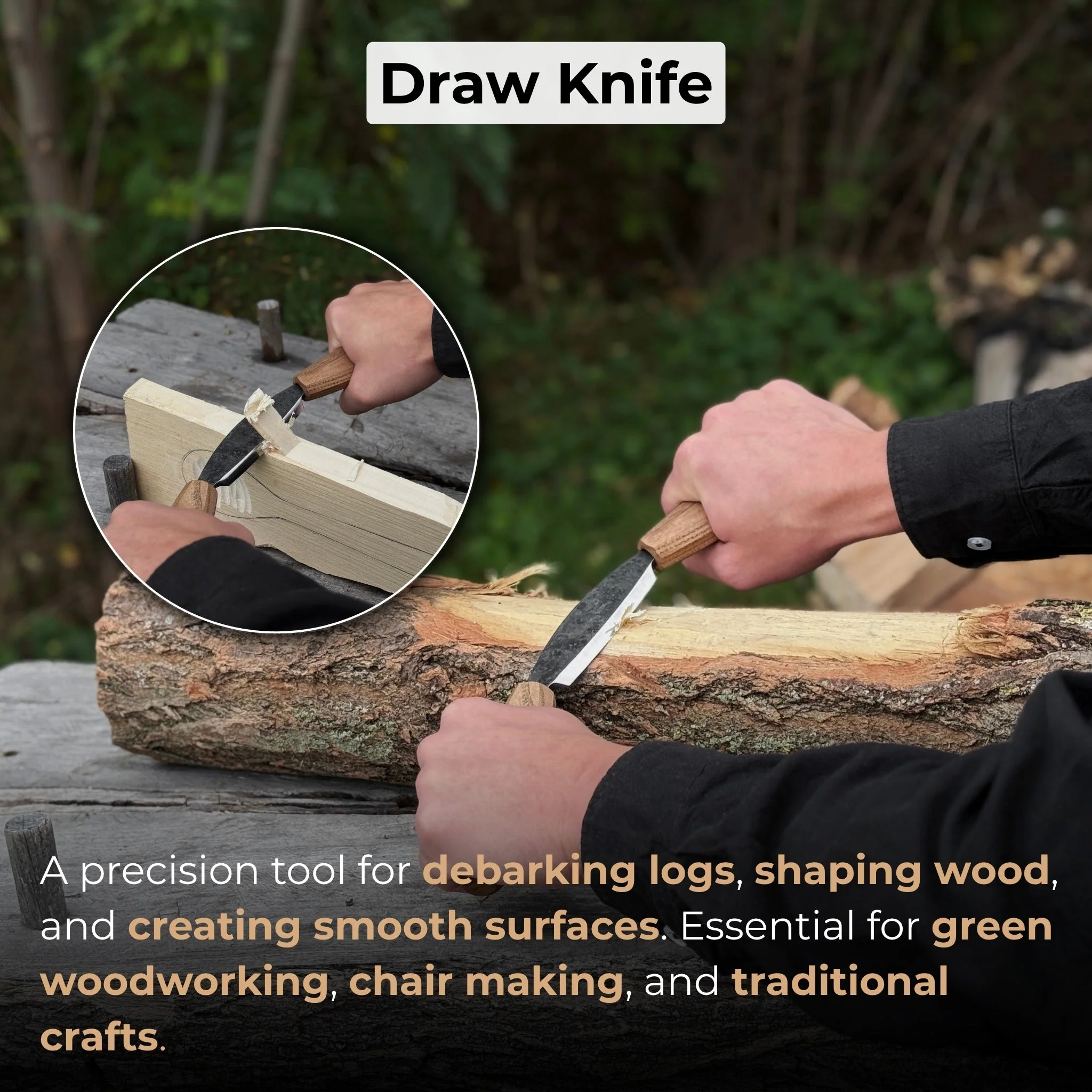 Small Straight Drawknife, 8.5 cm (3.3 inches) Cutting Edge - Image 7