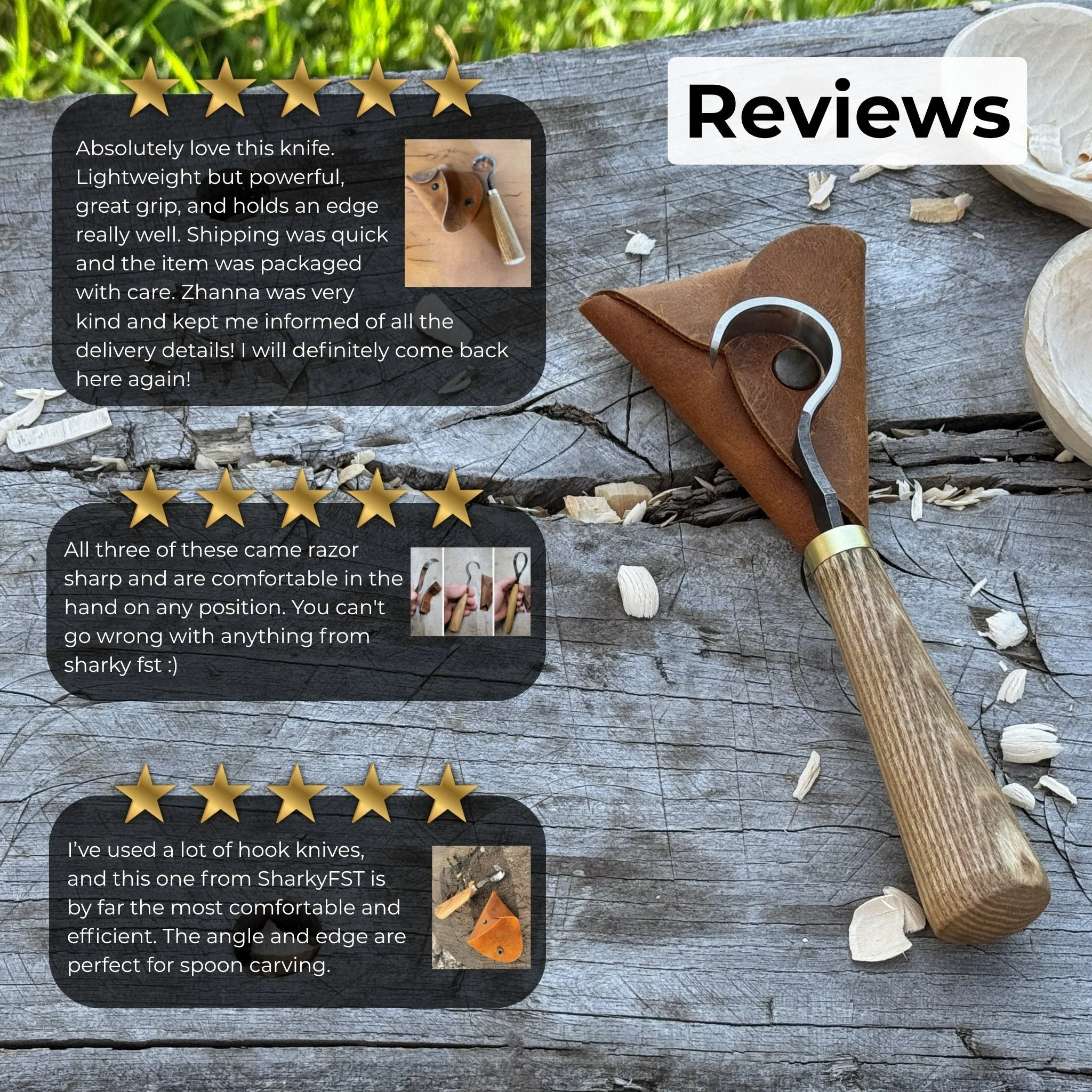 Spoon Carving Hook Knife, ⌀3 cm (1.2 inches) with Leather Case - Image 10