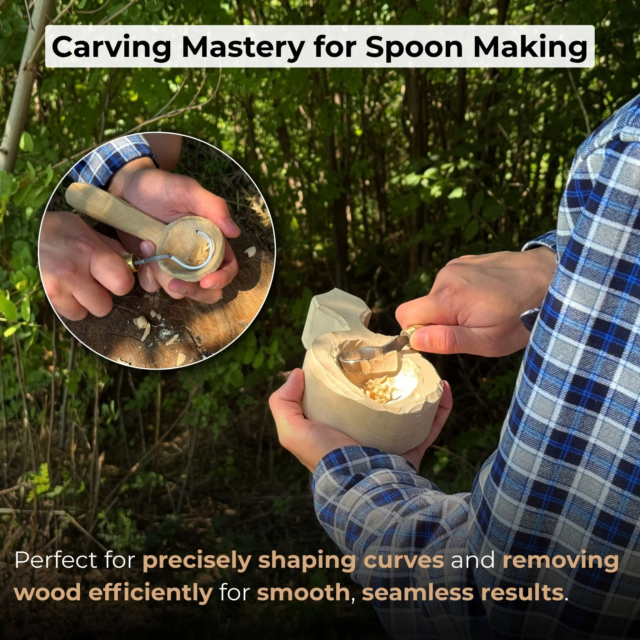 Spoon Carving Hook Knife, ⌀3 cm (1.2 inches) with Leather Case - Image 7