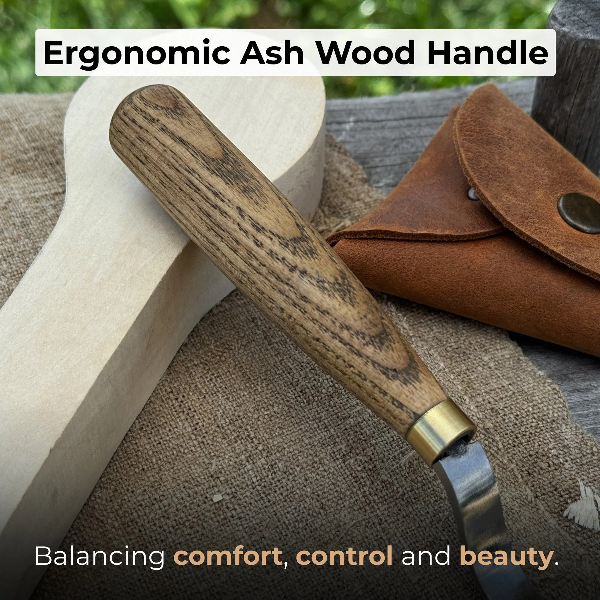 Spoon Carving Hook Knife with Leather Sheath, 3.5 cm (1.38 inches) - Image 3