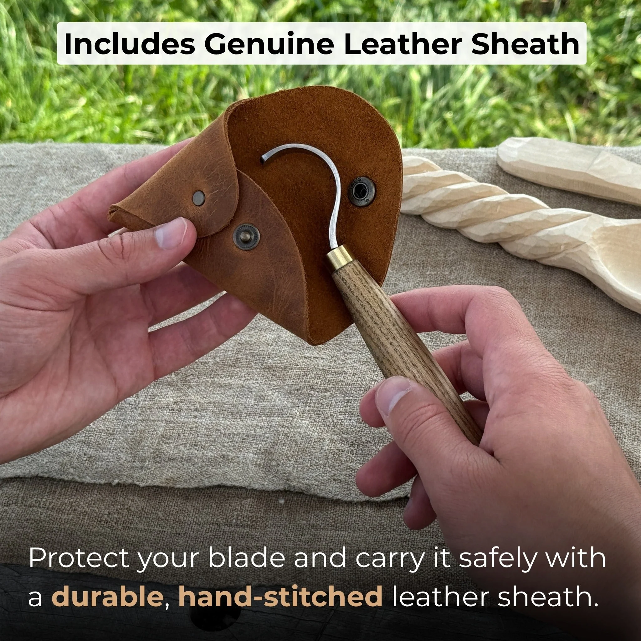 Spoon Carving Hook Knife with Leather Sheath, 3.5 cm (1.38 inches) - Image 4