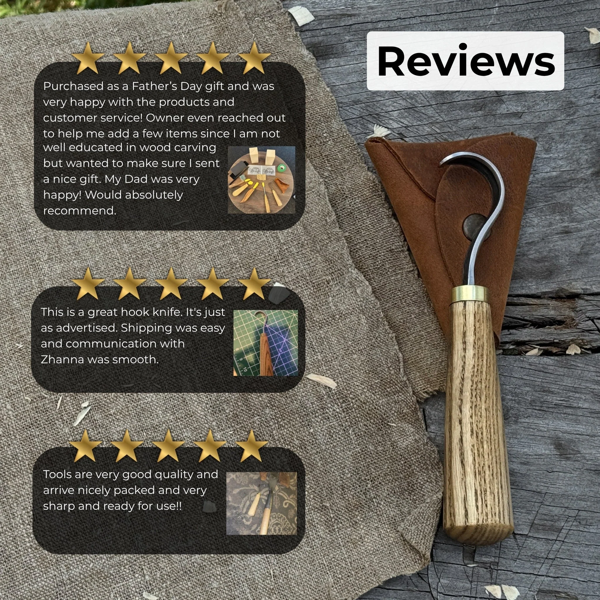 Spoon Carving Hook Knife with Leather Sheath, Blade 3.5 cm (1.38 inches) - Image 10