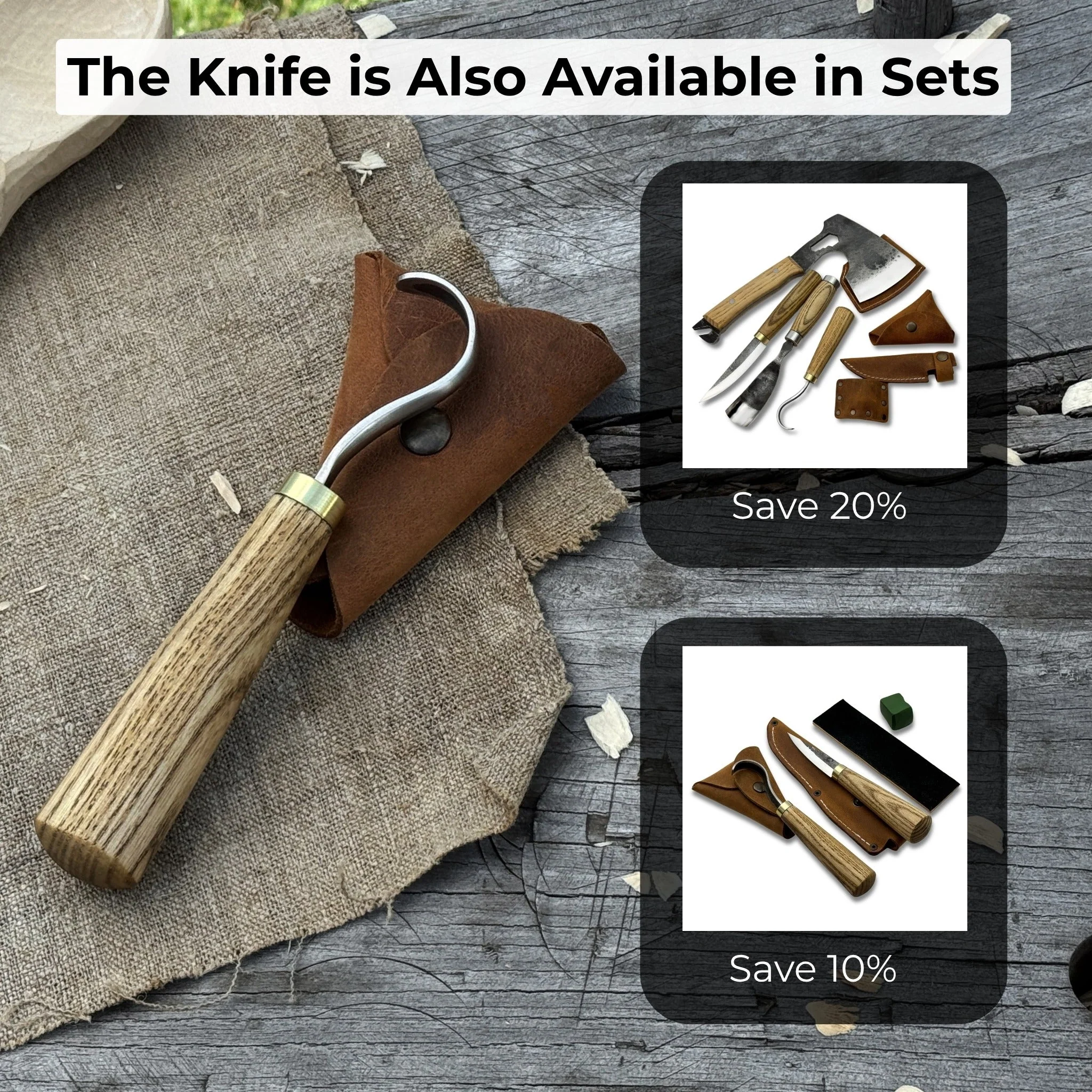 Spoon Carving Hook Knife with Leather Sheath, Blade 3.5 cm (1.38 inches) - Image 11