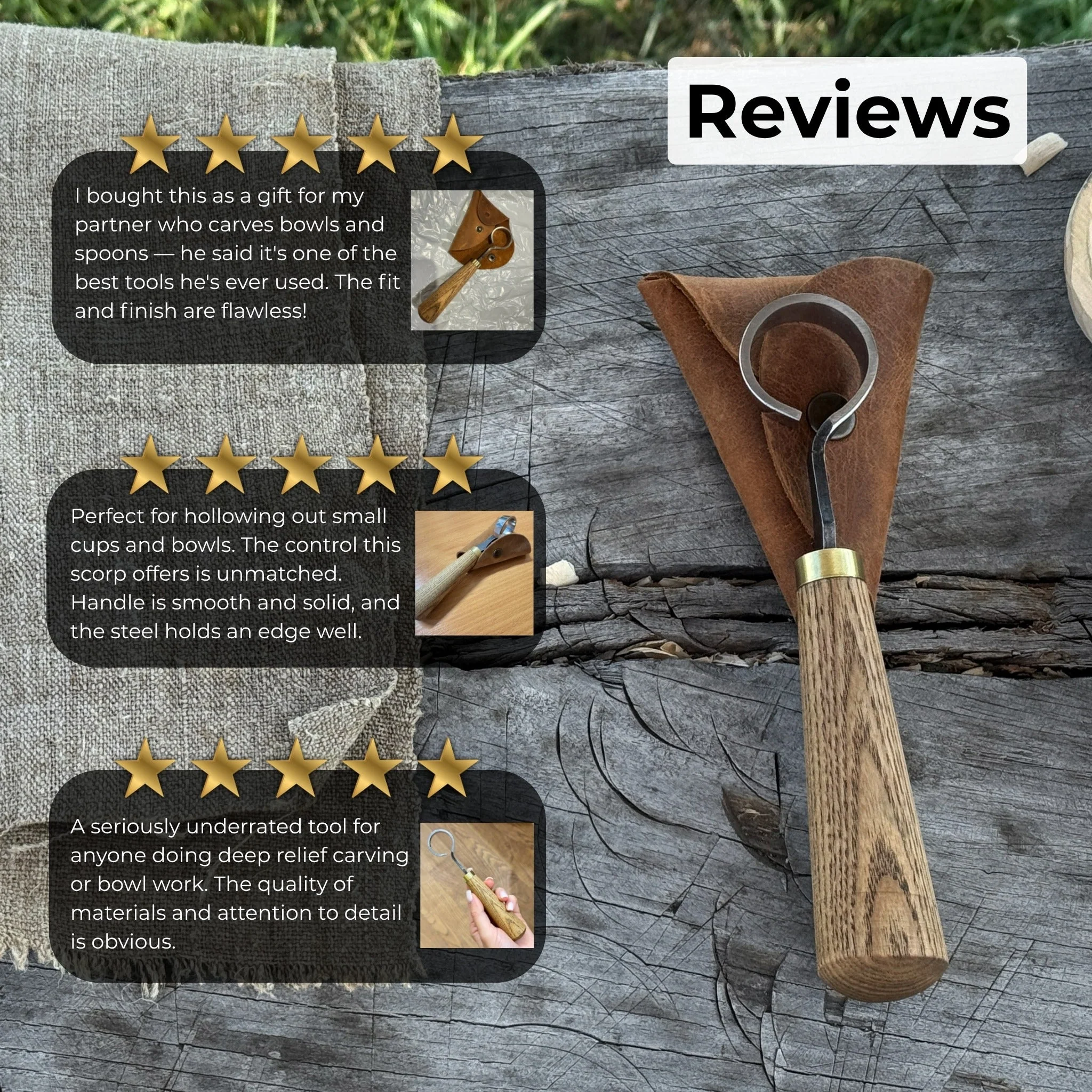 Spoon Carving Scorp (Round) Knife, ⌀3 cm (1.2 inches) with Leather Case - Image 10