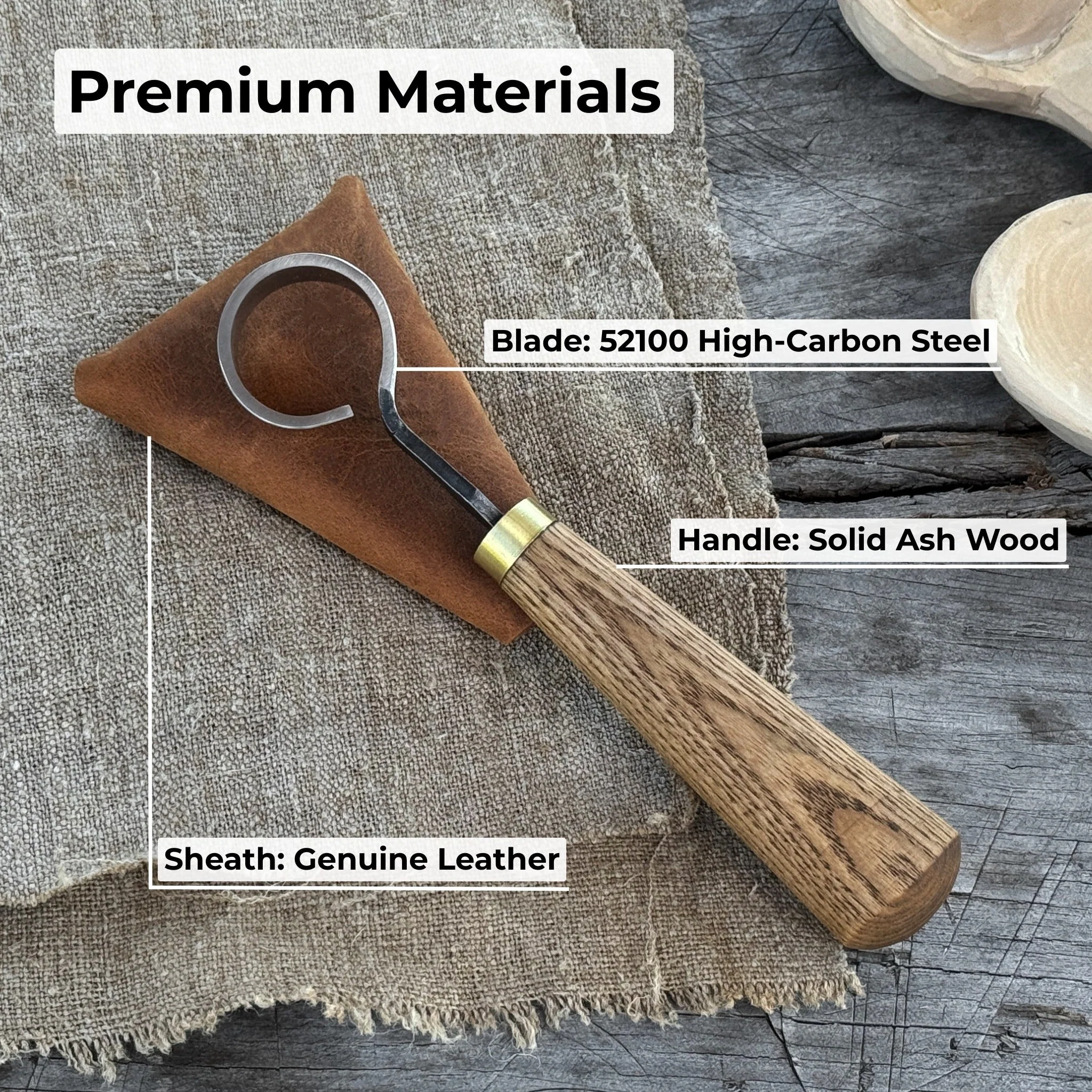 Spoon Carving Scorp (Round) Knife, ⌀3 cm (1.2 inches) with Leather Case - Image 6