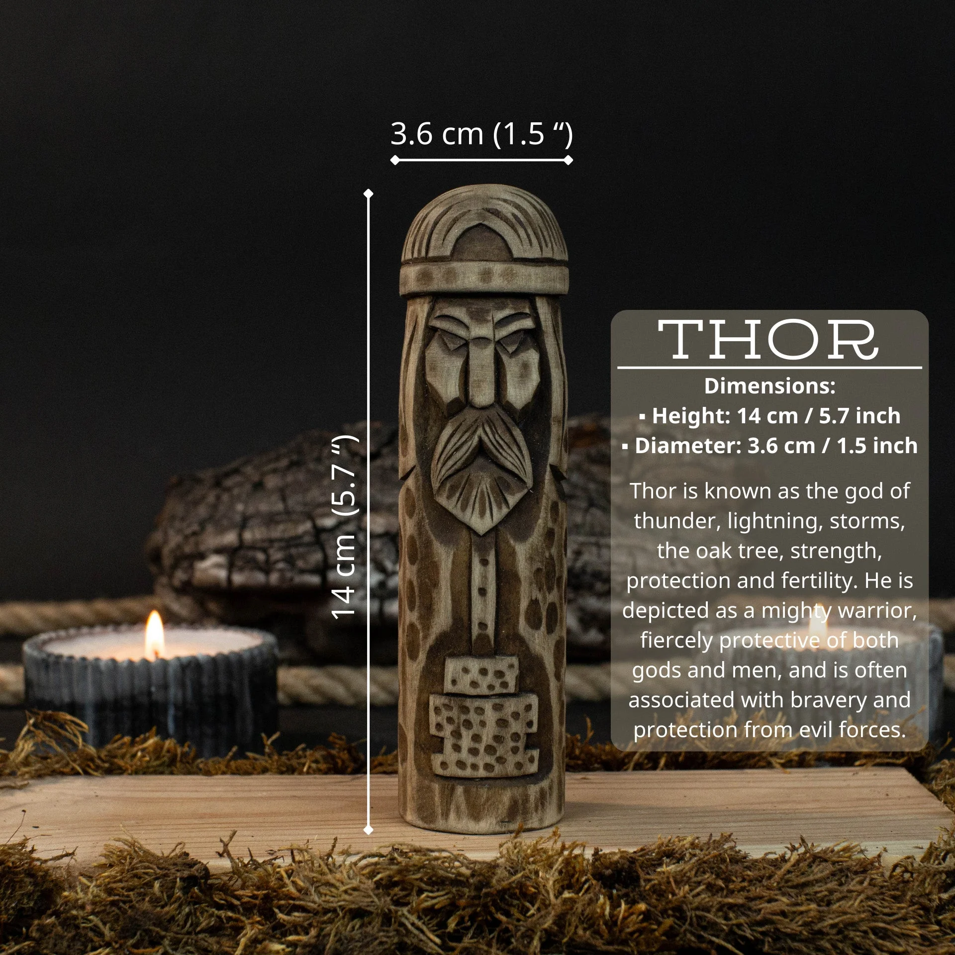 Thor Wooden Figurine – 14 cm (5.7 inches) Hand-Carved Norse God of Thunder and Strength - Image 5