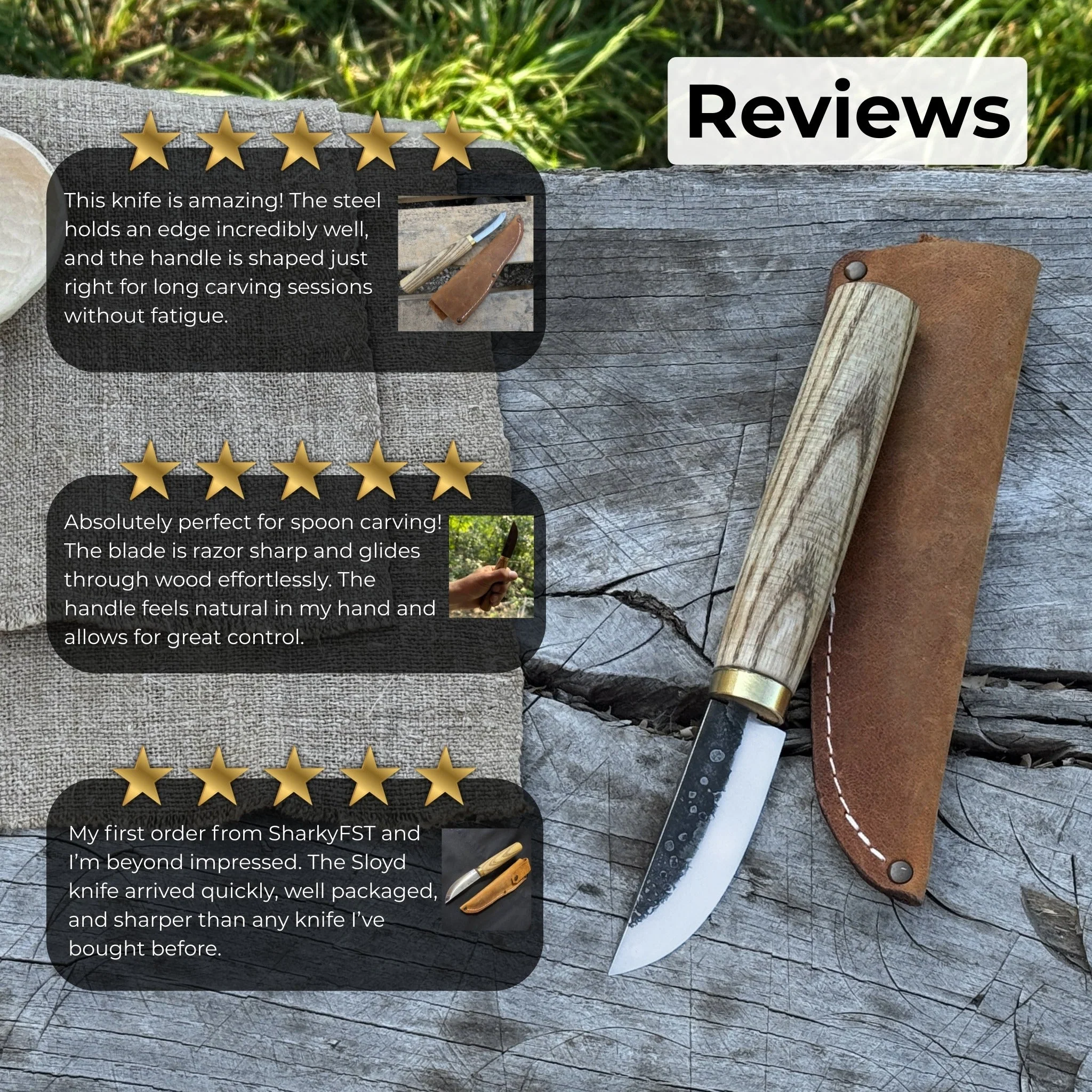 Whittling Sloyd Knife with Leather Sheath, 7.5 cm (2.95 inches) Blade - Image 10